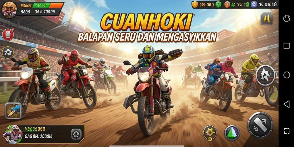 Gameplay CUANHOKI yang mendebarkan dengan balapan seru.