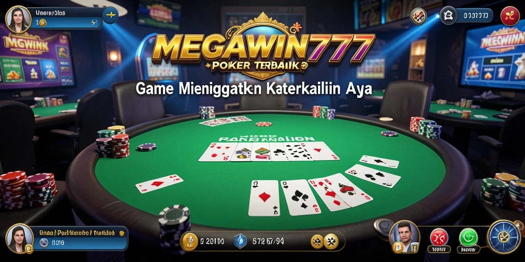 Screenshot utama gameplay Poker MEGAWIN777 yang mendebarkan.