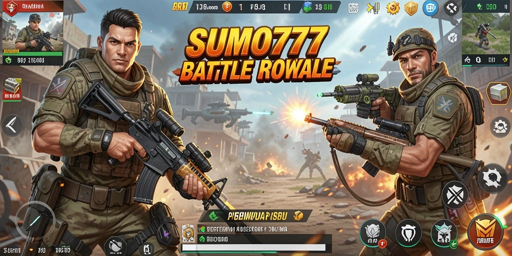 Screenshot gameplay SUMO777 yang menunjukkan aksi pertempuran Battle Royale yang mendebarkan.