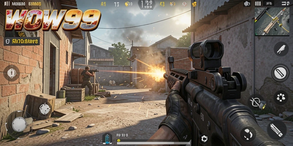 Gameplay seru WOW99 yang menampilkan pertempuran FPS intens.